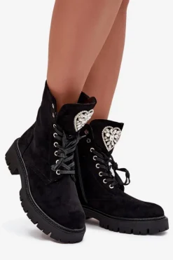 Botki Workery Damskie Z Kryształkami Na Języku Czarne Rosira