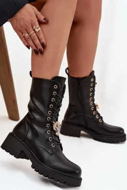 Botki Workery Damskie Z Ozdobą Czarne Jorayne