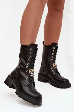 Botki Workery Damskie Z Ozdobą Czarne Jorayne