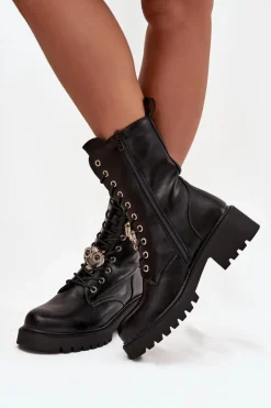 Botki Workery Damskie Z Ozdobą Czarne Jorayne