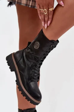 Botki Workery Damskie Z Ozdobnym Detalem Ocieplane Czarne Dorialine
