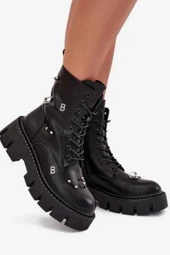 Botki Workery Damskie Z Ozdobami Ocieplane Czarne Lunea