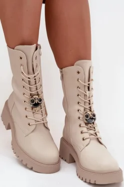 Botki Workery Damskie Z Ozdobą Beżowe Jorayne