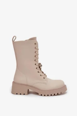 Botki Workery Damskie Z Ozdobą Beżowe Jorayne