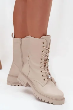 Botki Workery Damskie Z Przypinkami Miś Serce Beżowe Iravine