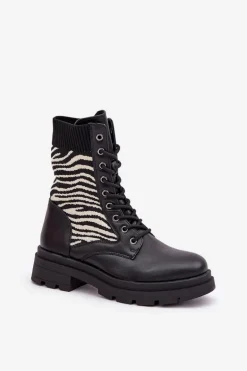 Botki Workery Damskie Ze Skarpetą Zebra Czarne Raviri