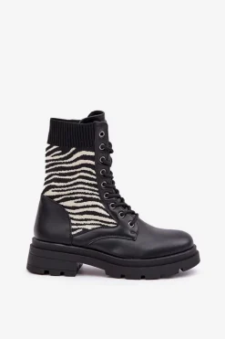 Botki Workery Damskie Ze Skarpetą Zebra Czarne Raviri