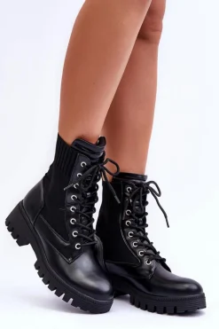 Botki Workery Damskie Ze Skarpetą Czarne Melaste