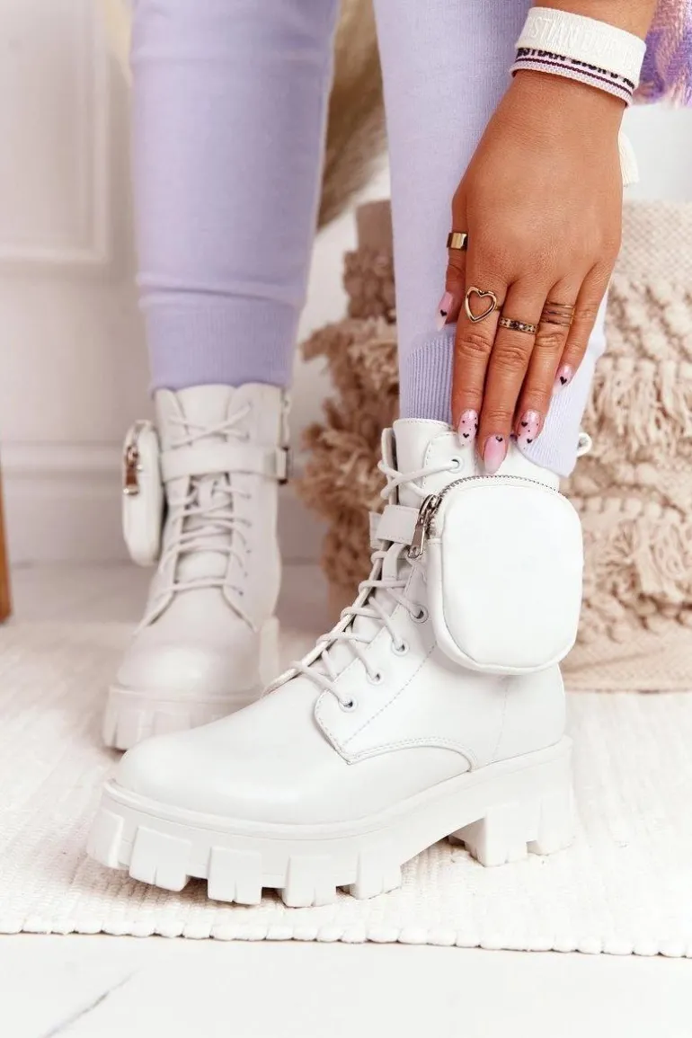 Botki Workery Na Platformie z Nerką Białe Saturday