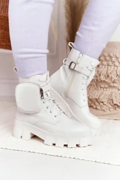 Botki Workery Na Platformie z Nerką Białe Saturday