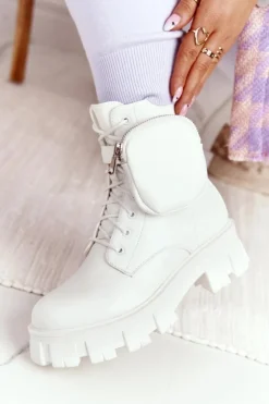 Botki Workery Na Platformie z Nerką Białe Saturday