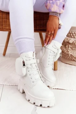 Botki Workery Na Platformie z Nerką Białe Saturday