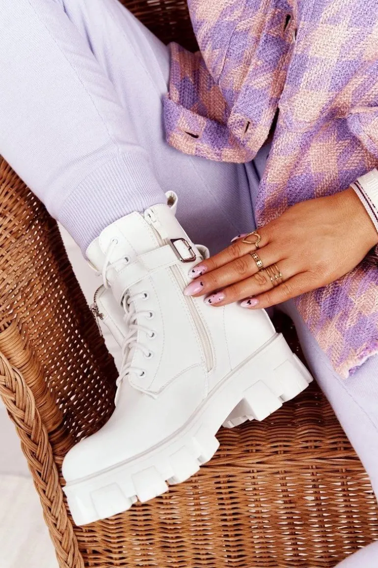 Botki Workery Na Platformie z Nerką Białe Saturday