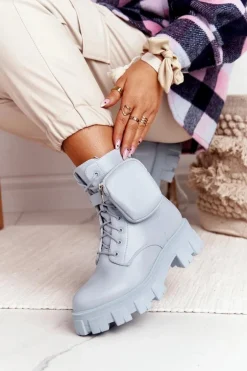 Botki Workery Na Platformie z Nerką Niebieskie Saturday