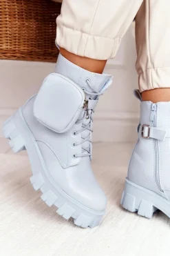 Botki Workery Na Platformie z Nerką Niebieskie Saturday