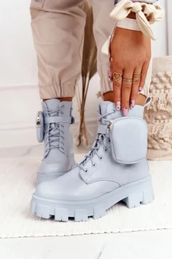 Botki Workery Na Platformie z Nerką Niebieskie Saturday