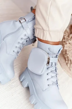 Botki Workery Na Platformie z Nerką Niebieskie Saturday