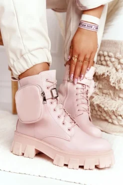 Botki Workery Na Platformie z Nerką Różowe Saturday