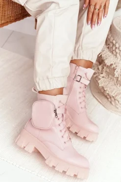 Botki Workery Na Platformie z Nerką Różowe Saturday