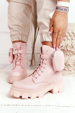 Botki Workery Na Platformie z Nerką Różowe Saturday