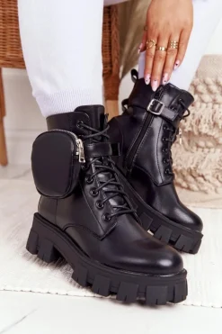 Botki Workery Na Platformie z Nerką Czarne Saturday