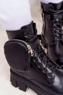 Botki Workery Na Platformie z Nerką Czarne Saturday