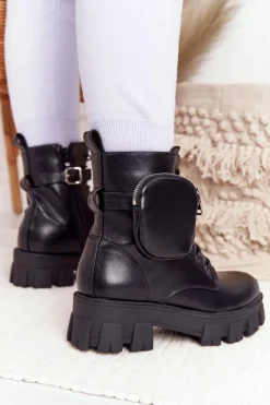 Botki Workery Na Platformie z Nerką Czarne Saturday