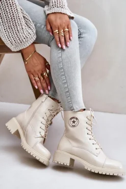 Botki Workery Na Zamek Ocieplane Beżowe Soratta