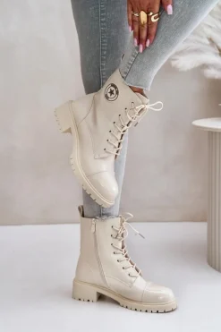 Botki Workery Na Zamek Ocieplane Beżowe Soratta