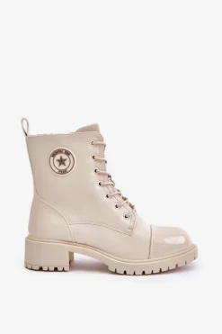 Botki Workery Na Zamek Ocieplane Beżowe Soratta