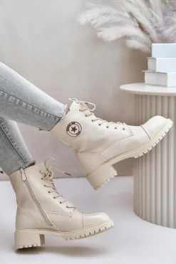 Botki Workery Na Zamek Ocieplane Beżowe Soratta