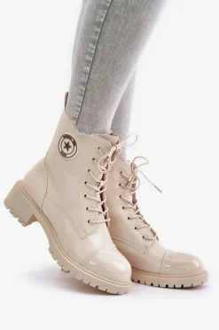 Botki Workery Na Zamek Ocieplane Beżowe Soratta