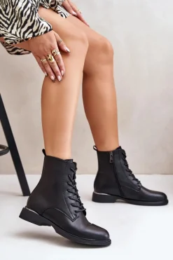 Botki Workery Ocieplane Damskie Skóra Naturalna Vinceza 66691 Czarne