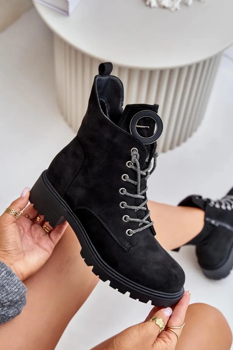 Botki Workery Ocieplane Z Ozdobnym Sznurowaniem Vinceza 16465 Czarne