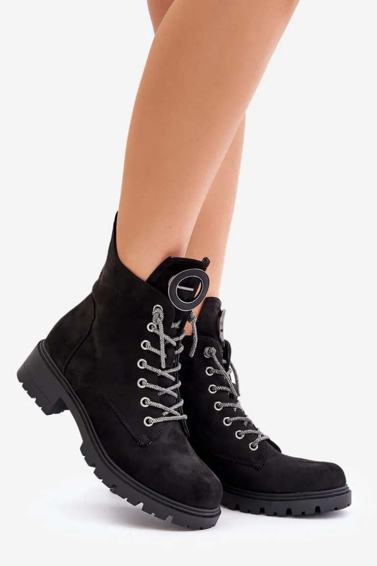 Botki Workery Ocieplane Z Ozdobnym Sznurowaniem Vinceza 16465 Czarne