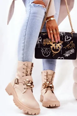 Botki Workery Z Łańcuchem Beżowe Molisa