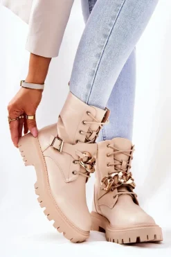 Botki Workery Z Łańcuchem Beżowe Molisa