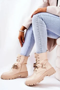 Botki Workery Z Łańcuchem Beżowe Molisa