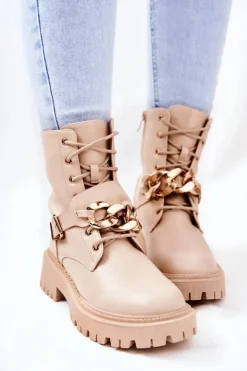 Botki Workery Z Łańcuchem Beżowe Molisa