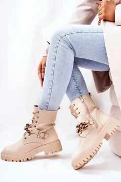 Botki Workery Z Łańcuchem Beżowe Molisa