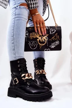 Botki Workery Z Łańcuchem Czarne Molisa