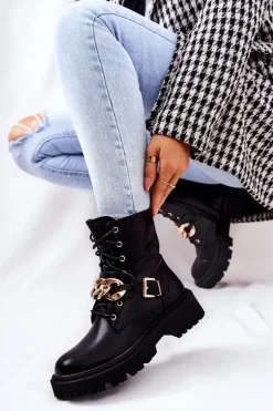 Botki Workery Z Łańcuchem Czarne Molisa