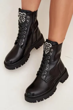 Botki Workery Z Biżuteryjną Ozdobą Ocieplane Eko Skórzane Czarne Miryssa