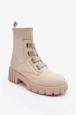 Botki Workery Z Elastyczną Cholewką Beżowe Kasseis