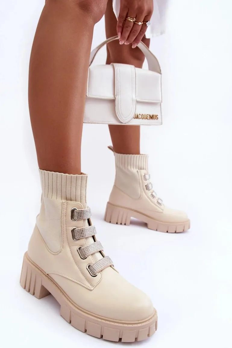 Botki Workery Z Elastyczną Cholewką Beżowe Kasseis