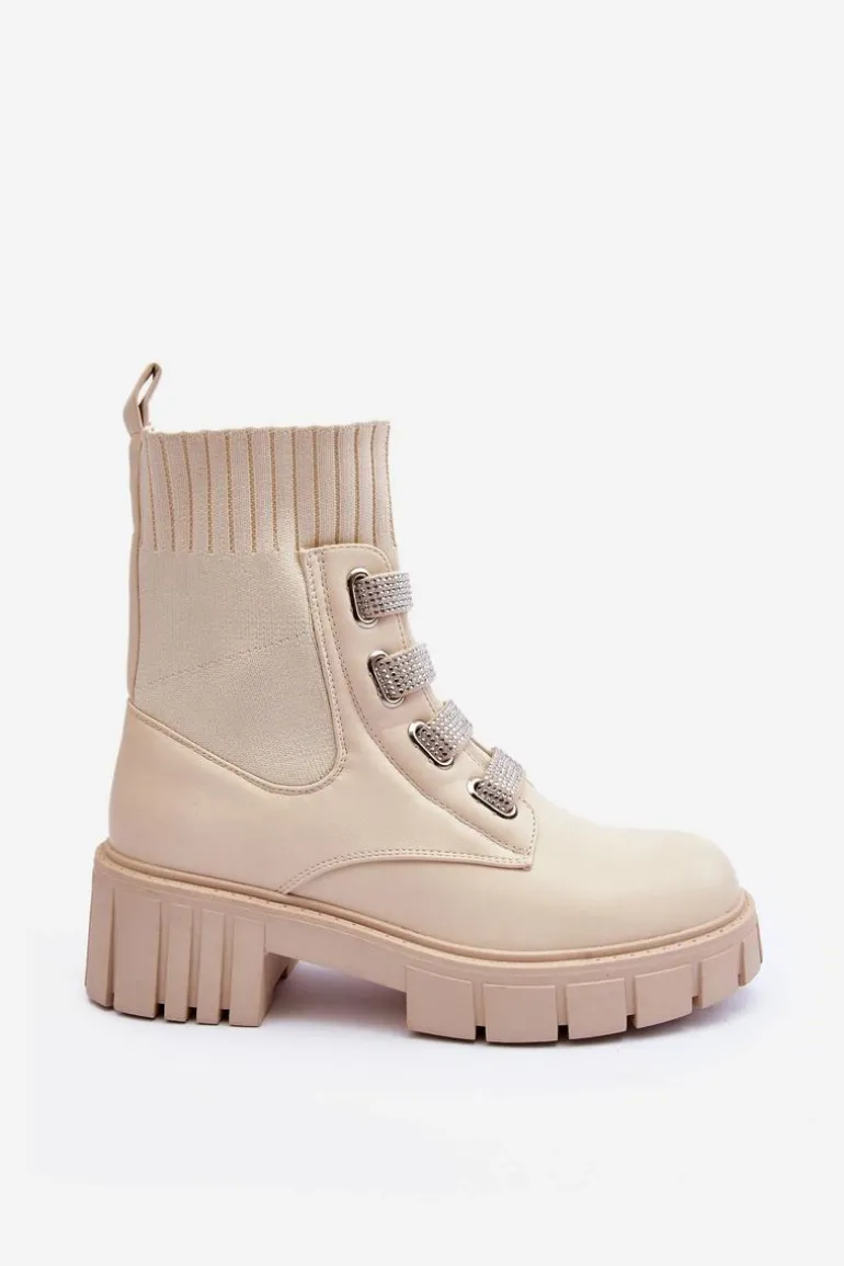 Botki Workery Z Elastyczną Cholewką Beżowe Kasseis