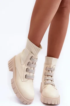 Botki Workery Z Elastyczną Cholewką Beżowe Kasseis