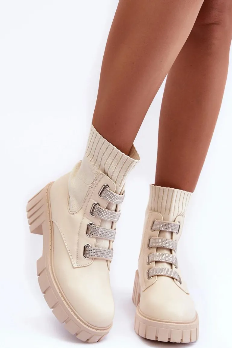 Botki Workery Z Elastyczną Cholewką Beżowe Kasseis