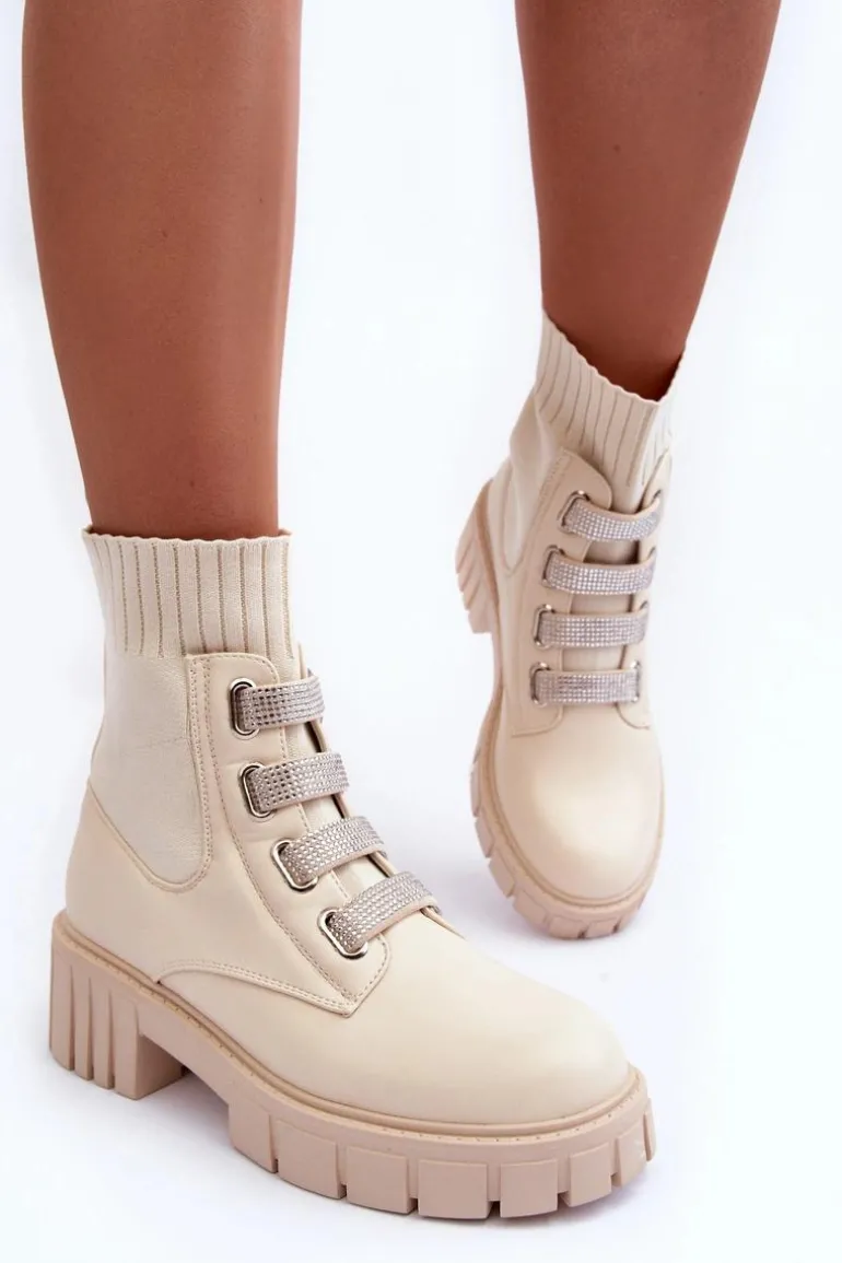 Botki Workery Z Elastyczną Cholewką Beżowe Kasseis