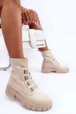 Botki Workery Z Elastyczną Cholewką Beżowe Kasseis